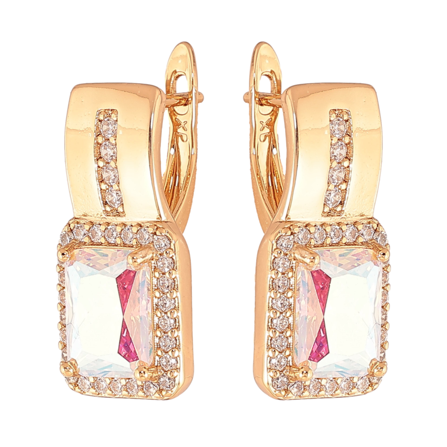 Сережки Xuping колір Позолота 18K англійський замок "Візерунок з райдужними кристалами" фото №1 Сережки Xuping колір Позолота 18K англійський замок "Візерунок з райдужними кристалами" фото №1