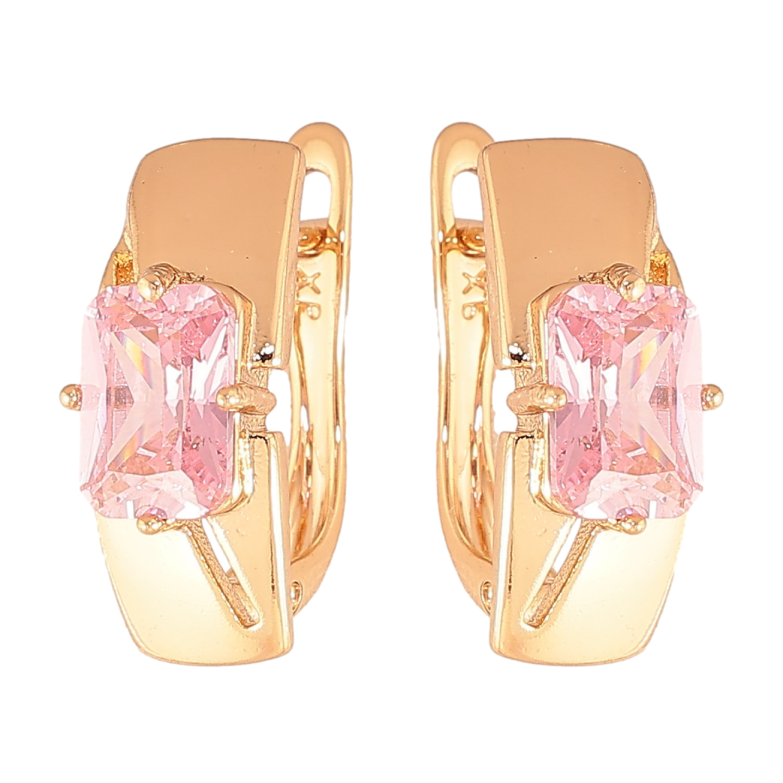 Сережки Xuping колір Позолота 18K англійський замок "Візерунок з рожевими кристалами" фото №1 Сережки Xuping колір Позолота 18K англійський замок "Візерунок з рожевими кристалами" фото №1