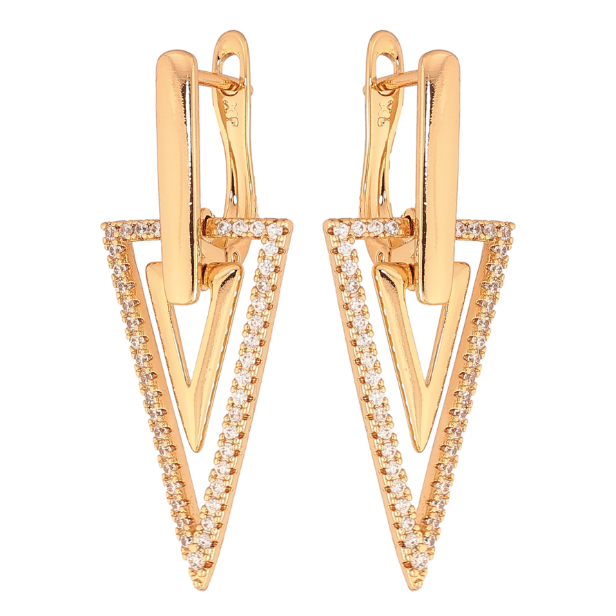 Сережки Xuping колір Позолота 18K англійський замок "Трикутні підвіски з кристалами" фото №1