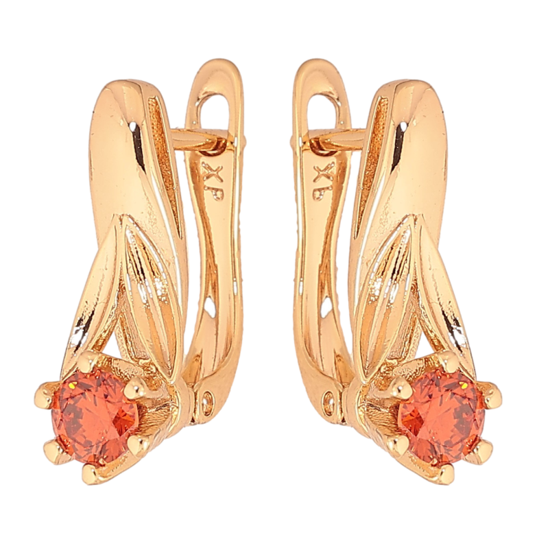 Серьги Xuping цвет Позолота 18K английский замок "Узор с красными кристаллами" фото №1