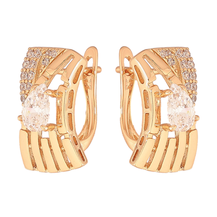 Серьги Xuping цвет Позолота 18К английский замок "Узор с кристаллами" фото №16