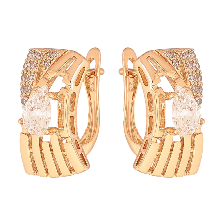 Серьги Xuping цвет Позолота 18К английский замок "Узор с кристаллами" фото №1