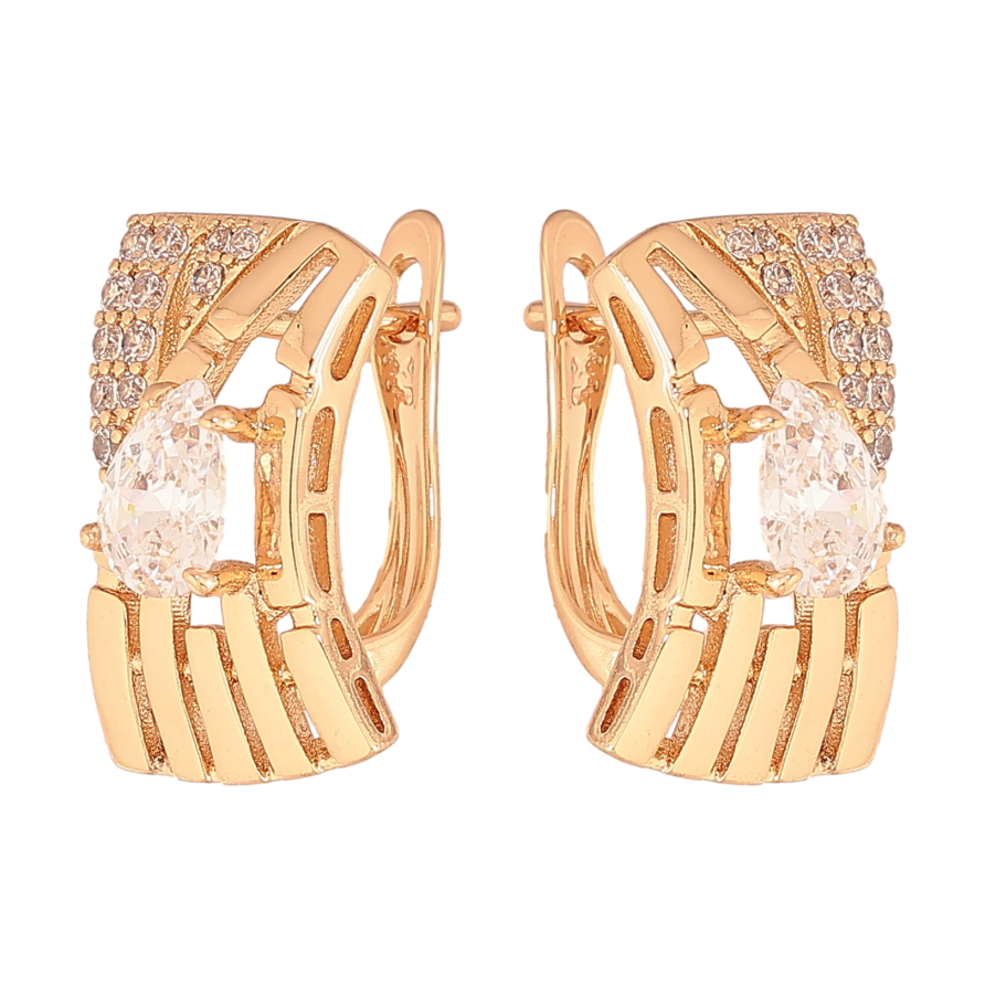 Серьги Xuping цвет Позолота 18К английский замок "Узор с кристаллами" фото №1