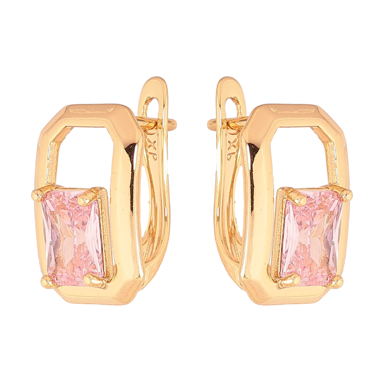 Серьги Xuping цвет Позолота 18К английский замок "Узор с розовыми кристаллами" фото №1