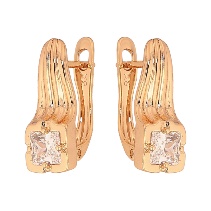 Сережки Xuping колір Позолота 18К англійський замок "Візерунок з кристалами" фото №14