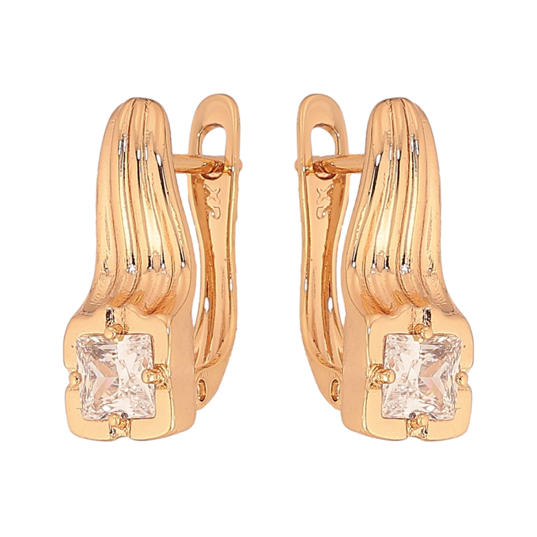 Серьги Xuping цвет Позолота 18К английский замок "Узор с кристаллами" фото №1