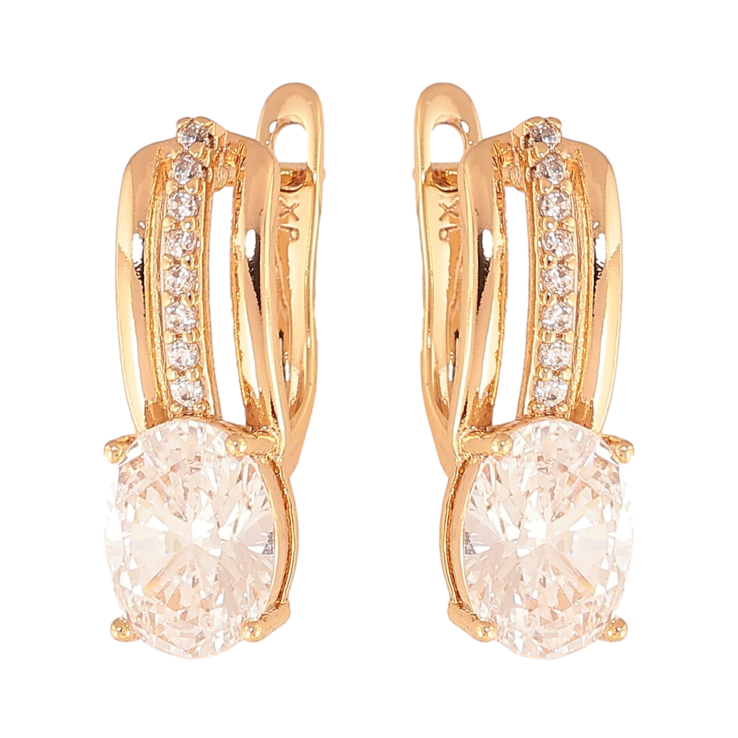 Серьги Xuping цвет Позолота 18К английский замок "Узор с кристаллами"  фото №4