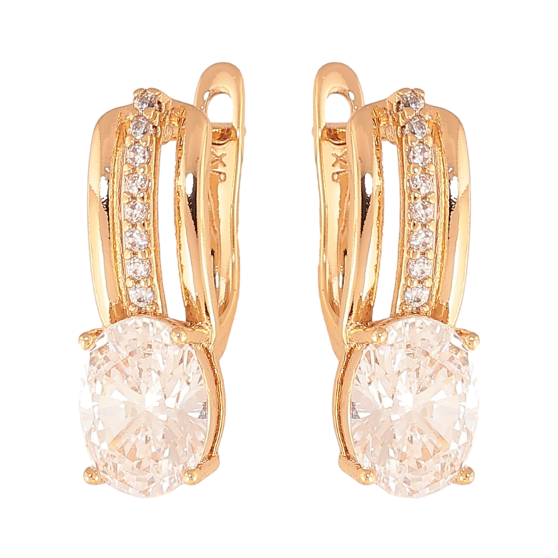 Серьги Xuping цвет Позолота 18К английский замок "Узор с кристаллами"  фото №1