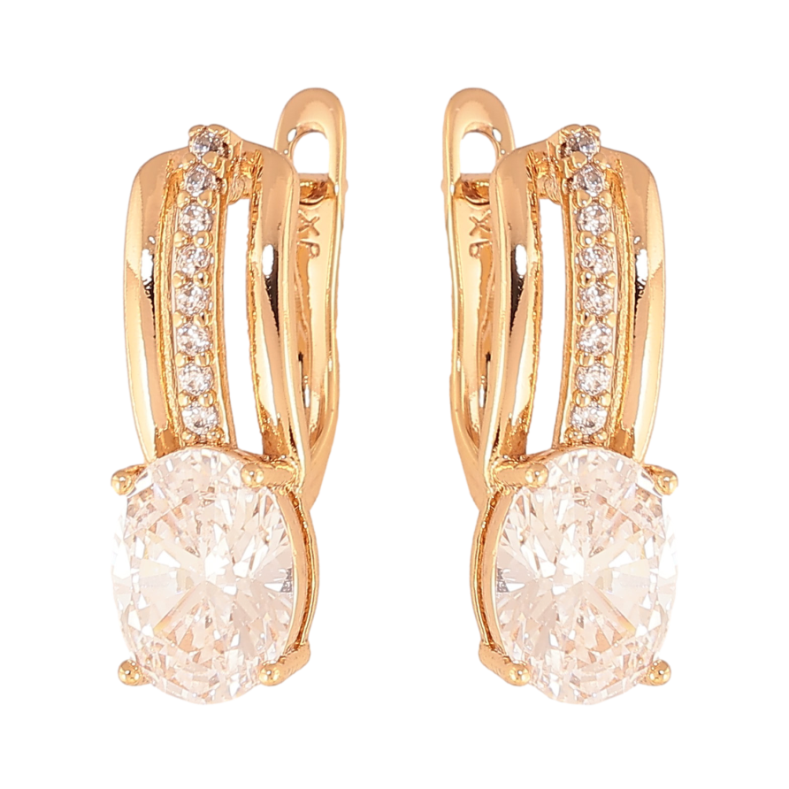 Серьги Xuping цвет Позолота 18К английский замок "Узор с кристаллами"  фото №1