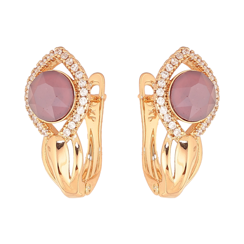 Сережки Xuping колір Позолота 18K англійський замок "Візерунок з бордовими кристалами" фото №2