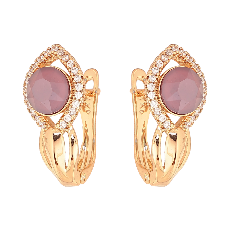 Сережки Xuping колір Позолота 18K англійський замок "Візерунок з бордовими кристалами" фото №1