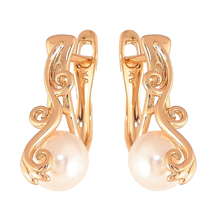 Сережки Xuping колір Позолота 18K англійський замок "Вензельний візерунок з перлинами" ø 7мм фото №24