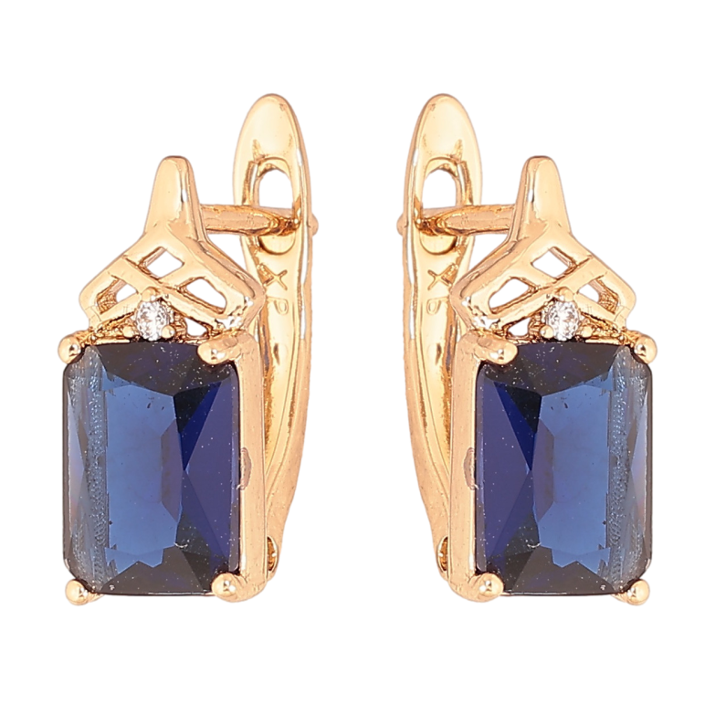 Серьги Xuping цвет Позолота 18K английский замок "Узор с синими кристаллами" фото №1 Серьги Xuping цвет Позолота 18K английский замок "Узор с синими кристаллами" фото №1