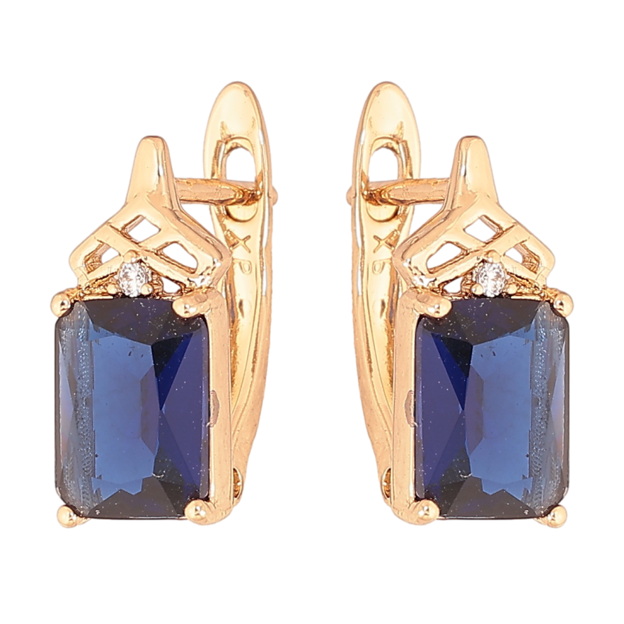 Сережки Xuping колір Позолота 18K англійський замок "Візерунок з синіми кристалами" фото №1 Сережки Xuping колір Позолота 18K англійський замок "Візерунок з синіми кристалами" фото №1