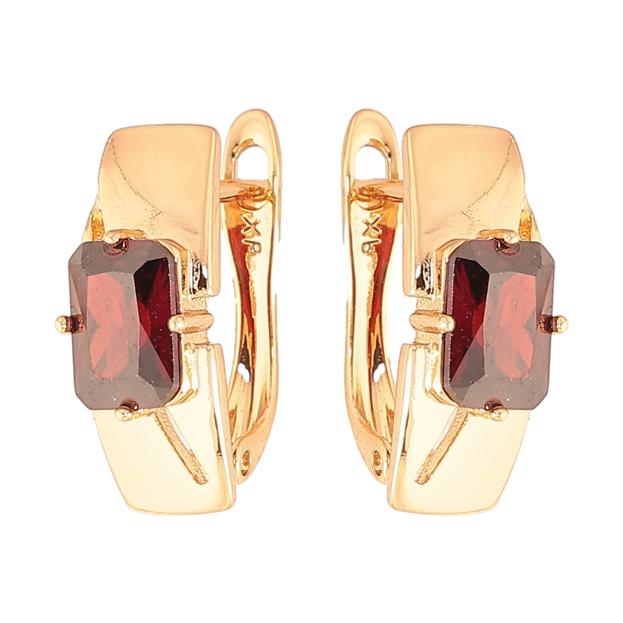 Сережки Xuping колір Позолота 18K англійський замок "Візерунок з червоними кристалами" фото №1