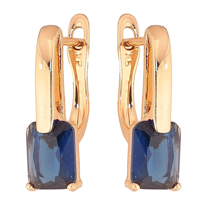 Серьги Xuping цвет Позолота 18K английский замок "Узор с синими кристаллами" фото №1