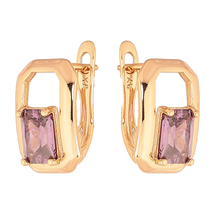 Серьги Xuping цвет Позолота 18К английский замок "Узор с сиреневыми кристаллами" фото №10 Серьги Xuping цвет Позолота 18К английский замок "Узор с сиреневыми кристаллами" фото №10