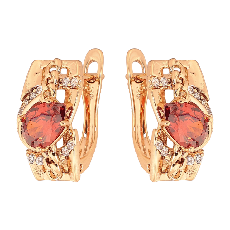 Сережки Xuping колір Позолота 18К англійський замок "Візерунок з червоними кристалами" фото №25