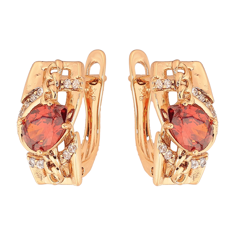 Сережки Xuping колір Позолота 18К англійський замок "Візерунок з червоними кристалами" фото №1 Сережки Xuping колір Позолота 18К англійський замок "Візерунок з червоними кристалами" фото №1