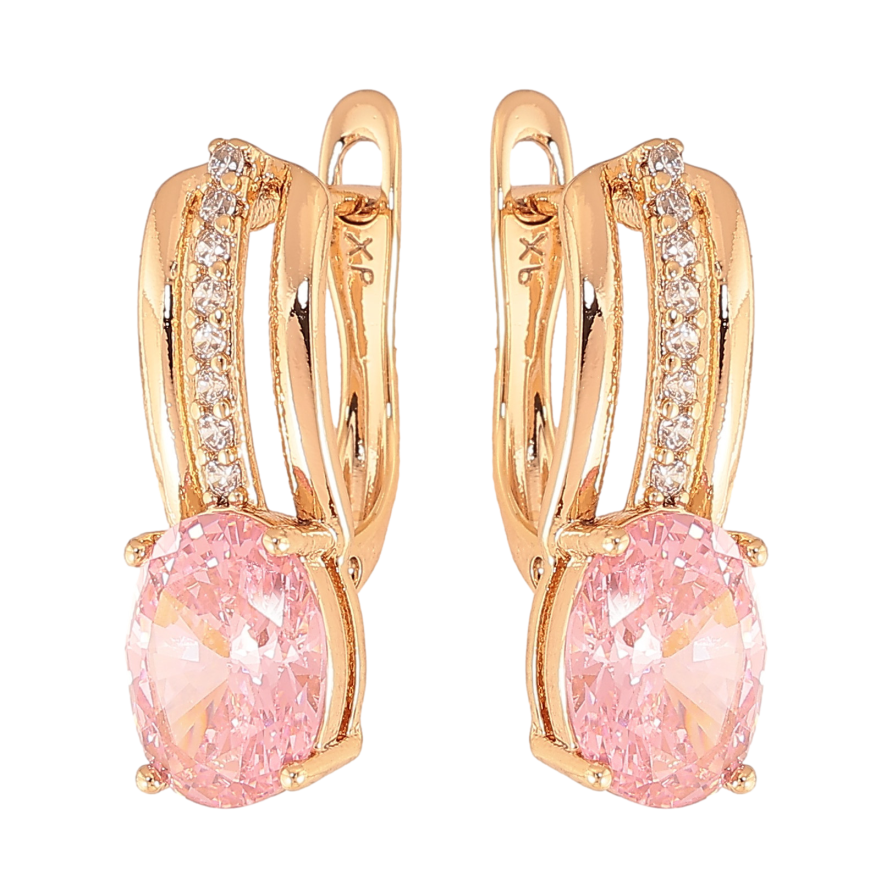 Сережки Xuping колір Позолота 18К англійський замок "Візерунок з рожевими кристалами" фото №1