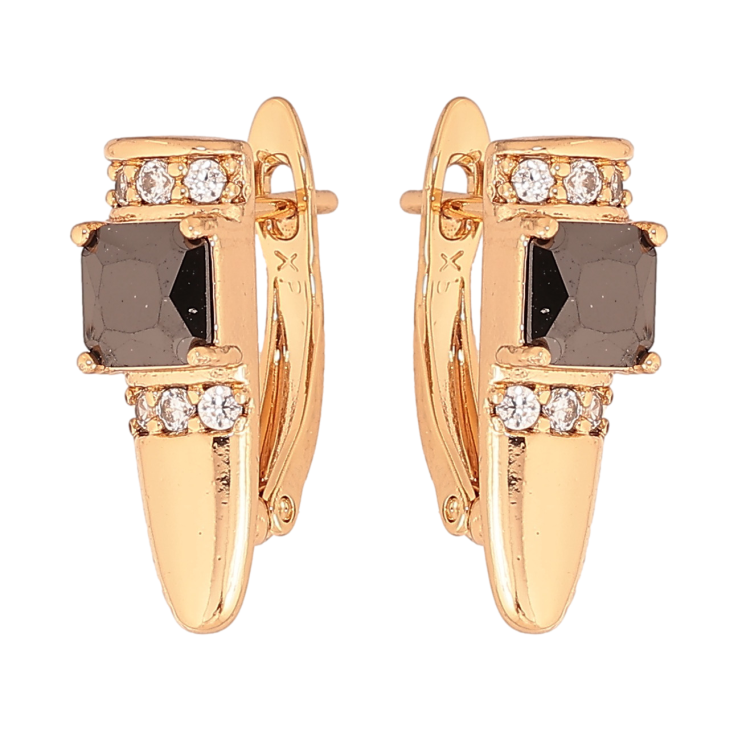 Сережки Xuping колір Позолота 18K англійський замок "Візерунок з чорними кристалами" фото №16