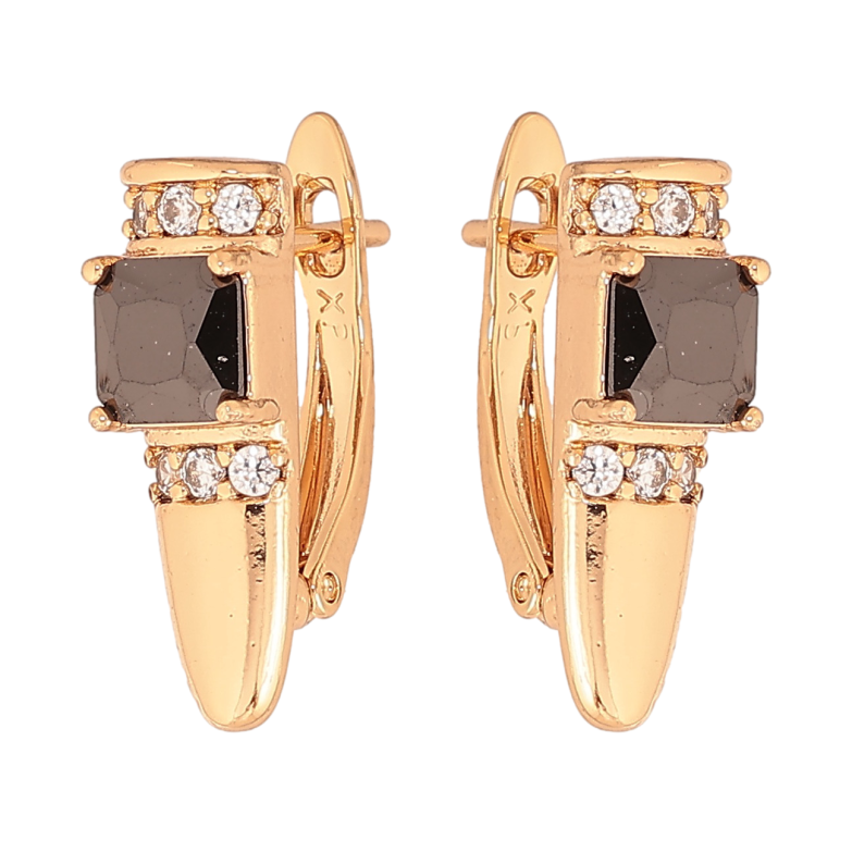 Серьги Xuping цвет Позолота 18K английский замок "Узор с черными кристаллами" фото №1 Серьги Xuping цвет Позолота 18K английский замок "Узор с черными кристаллами" фото №1