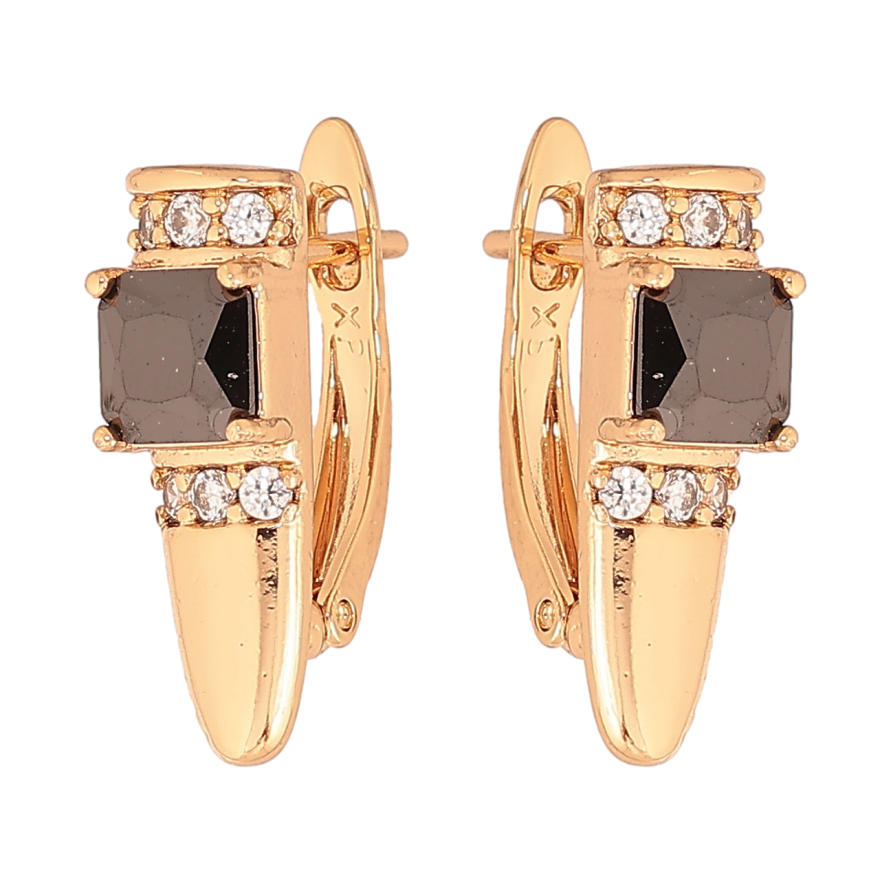 Сережки Xuping колір Позолота 18K англійський замок "Візерунок з чорними кристалами" фото №1 Сережки Xuping колір Позолота 18K англійський замок "Візерунок з чорними кристалами" фото №1