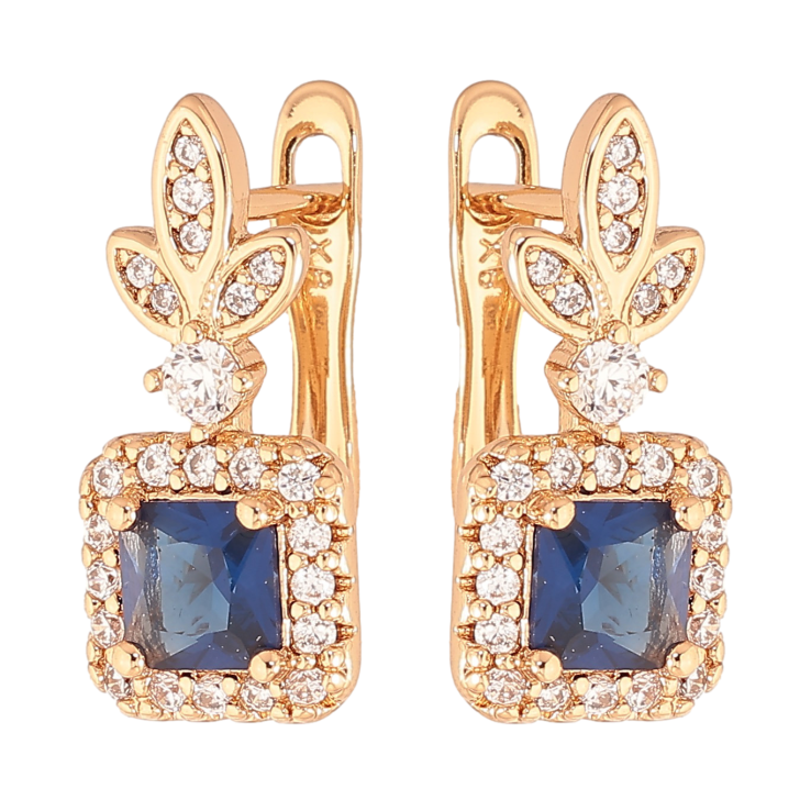 Серьги Xuping цвет Позолота 18K английский замок "Узор с синими кристаллами" фото №12 Серьги Xuping цвет Позолота 18K английский замок "Узор с синими кристаллами" фото №12