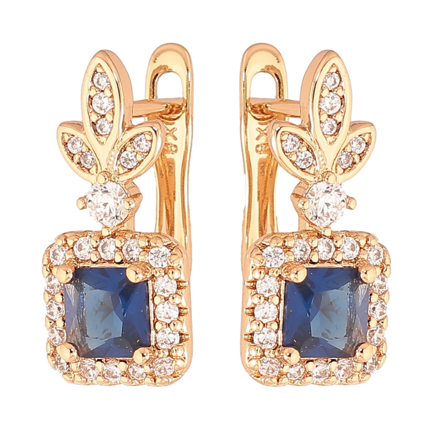 Серьги Xuping цвет Позолота 18K английский замок "Узор с синими кристаллами" фото №1 Серьги Xuping цвет Позолота 18K английский замок "Узор с синими кристаллами" фото №1