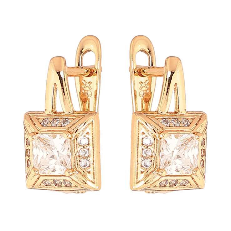 Серьги Xuping цвет Позолота 18K английский замок "Узор с кристаллами" фото №10 Серьги Xuping цвет Позолота 18K английский замок "Узор с кристаллами" фото №10