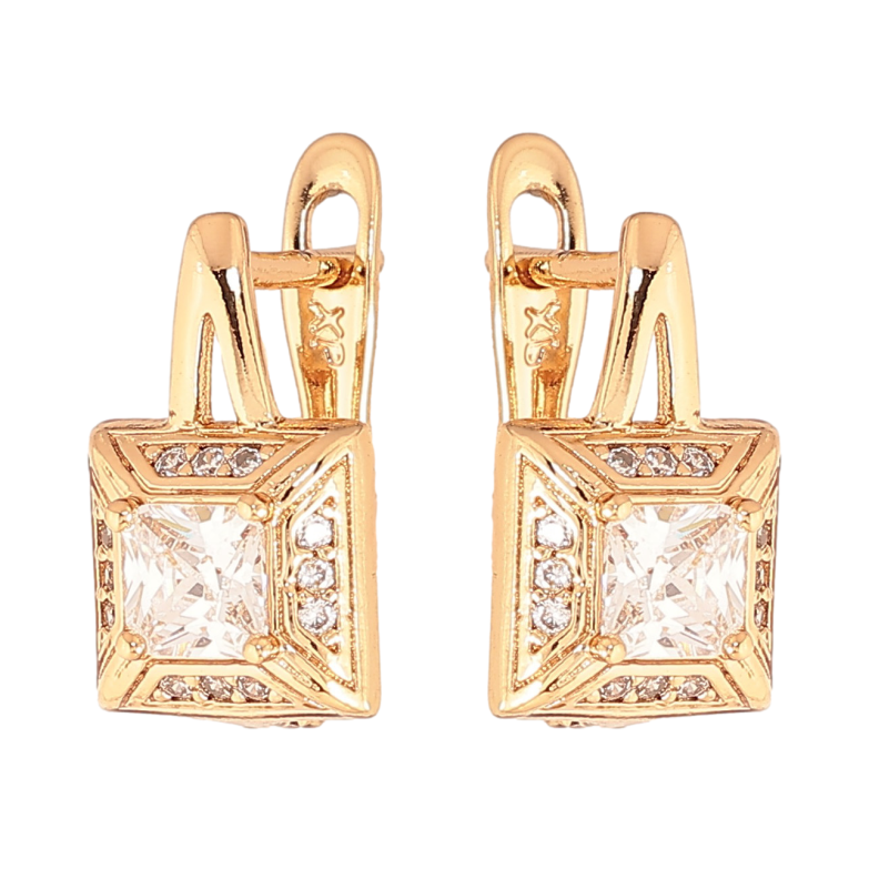 Сережки Xuping колір Позолота 18K англійський замок "Візерунок з кристалами" фото №1