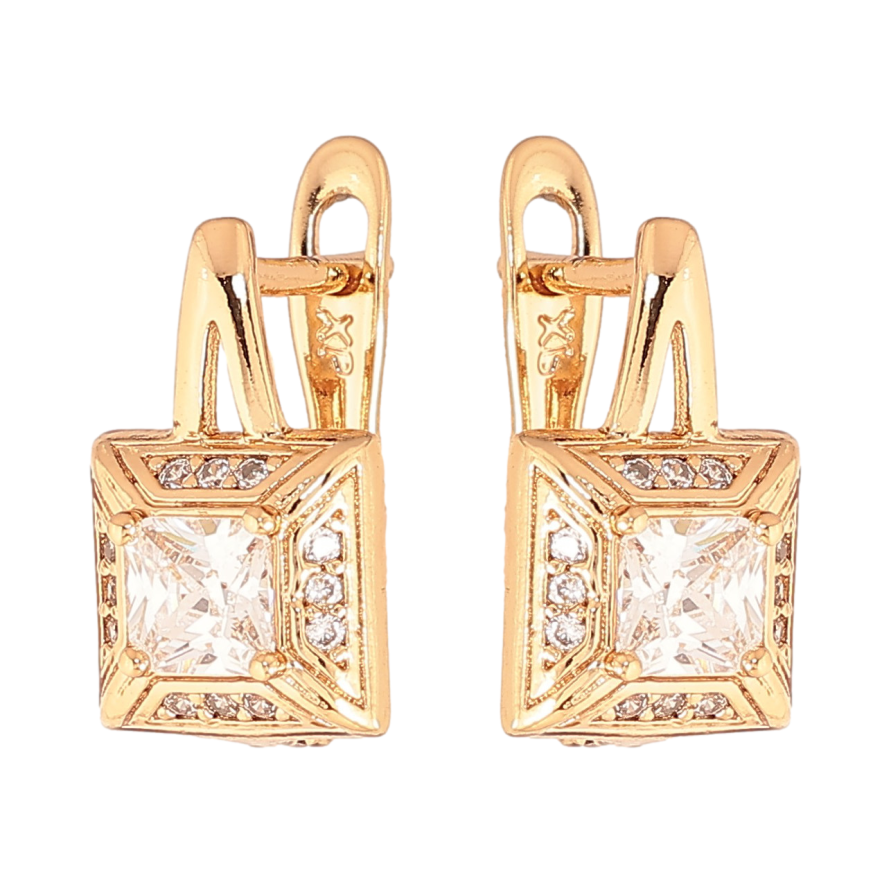 Серьги Xuping цвет Позолота 18K английский замок "Узор с кристаллами" фото №1 Серьги Xuping цвет Позолота 18K английский замок "Узор с кристаллами" фото №1