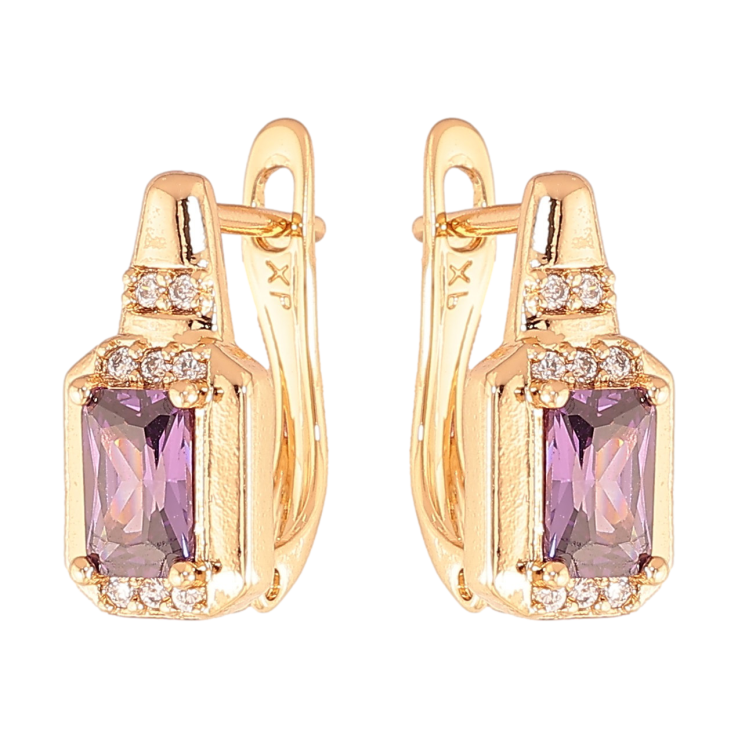 Серьги Xuping цвет Позолота 18K английский замок "Узор с сиреневыми кристаллами" фото №16 Серьги Xuping цвет Позолота 18K английский замок "Узор с сиреневыми кристаллами" фото №16