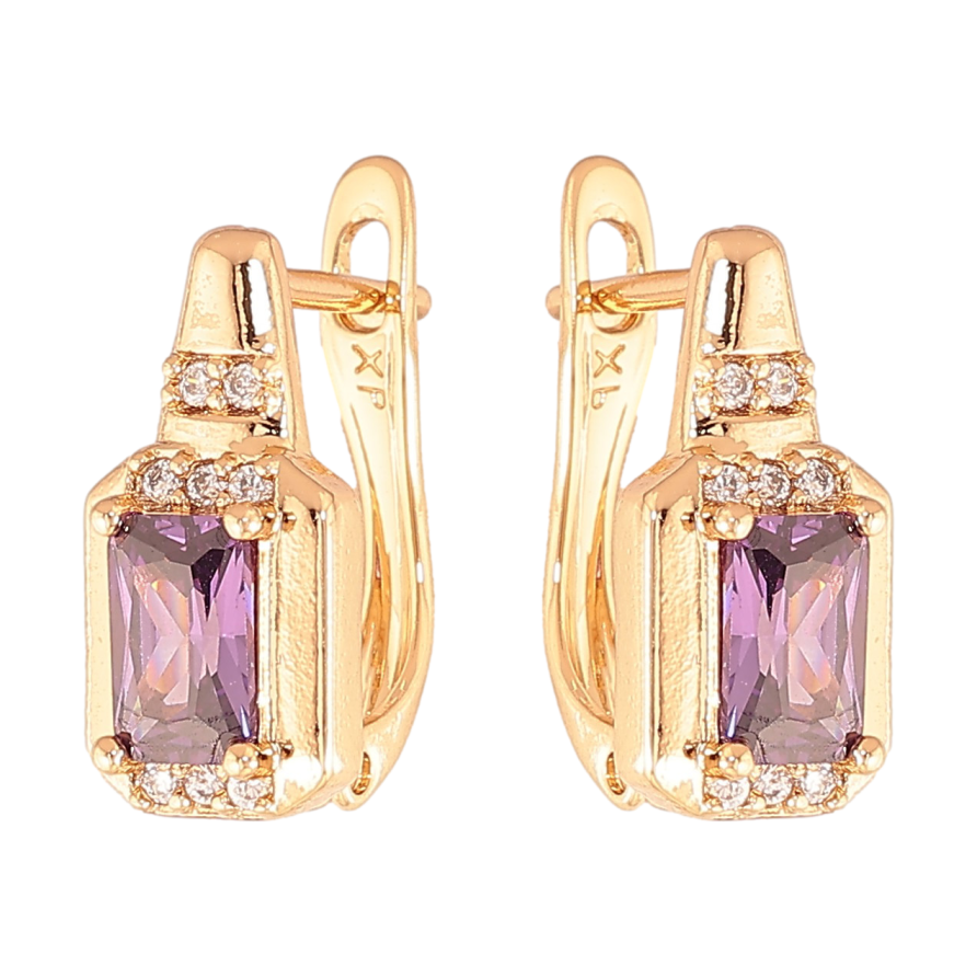Серьги Xuping цвет Позолота 18K английский замок "Узор с сиреневыми кристаллами" фото №1 Серьги Xuping цвет Позолота 18K английский замок "Узор с сиреневыми кристаллами" фото №1
