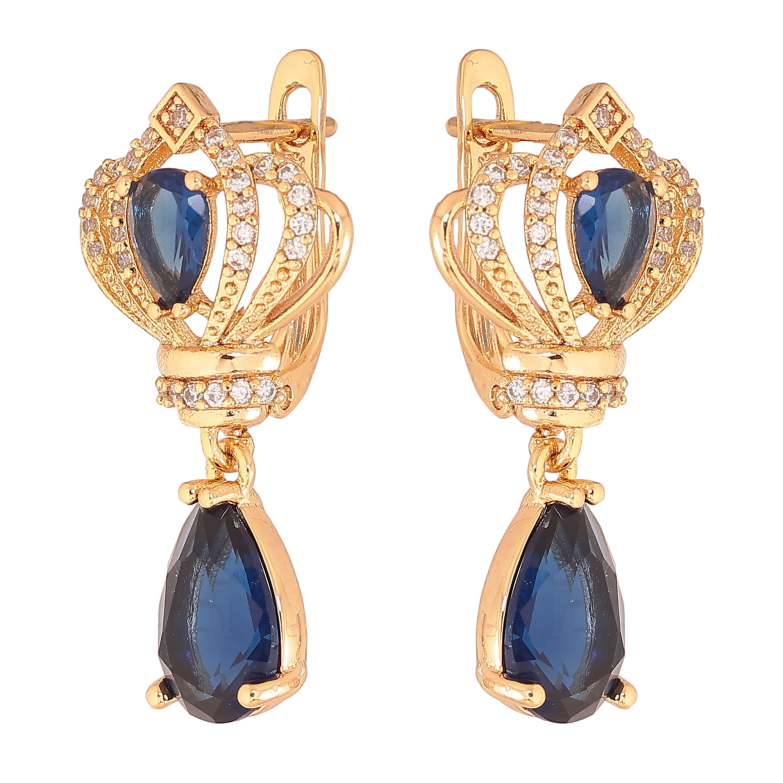 Сережки Xuping колір Позолота 18K англійський замок "Витончені підвіски з синіми кристалами" фото №1