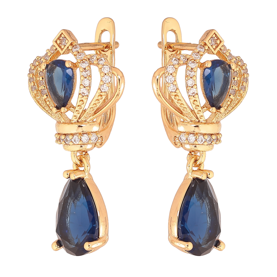 Серьги Xuping цвет Позолота 18K английский замок "Изящные подвески с синими кристаллами" фото №1