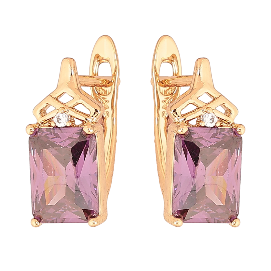 Серьги Xuping цвет Позолота 18K английский замок "Узор с сиреневыми кристаллами" фото №1 Серьги Xuping цвет Позолота 18K английский замок "Узор с сиреневыми кристаллами" фото №1