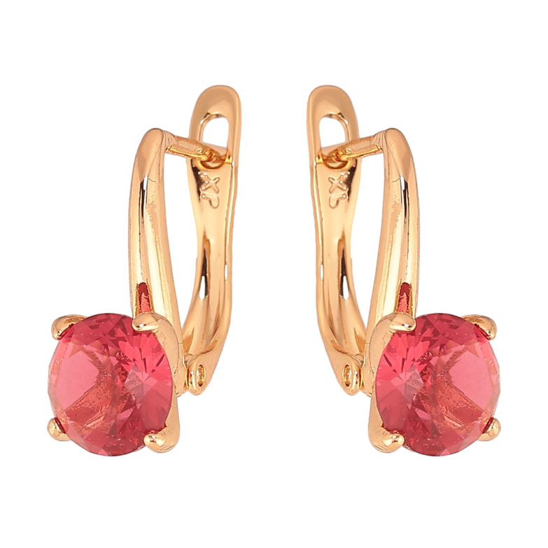 Сережки Xuping колір Позолота 18K англійський замок "Малинові кристали на дужках"  ø 7мм фото №1