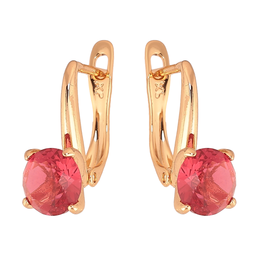 Сережки Xuping колір Позолота 18K англійський замок "Малинові кристали на дужках"  ø 7мм фото №1