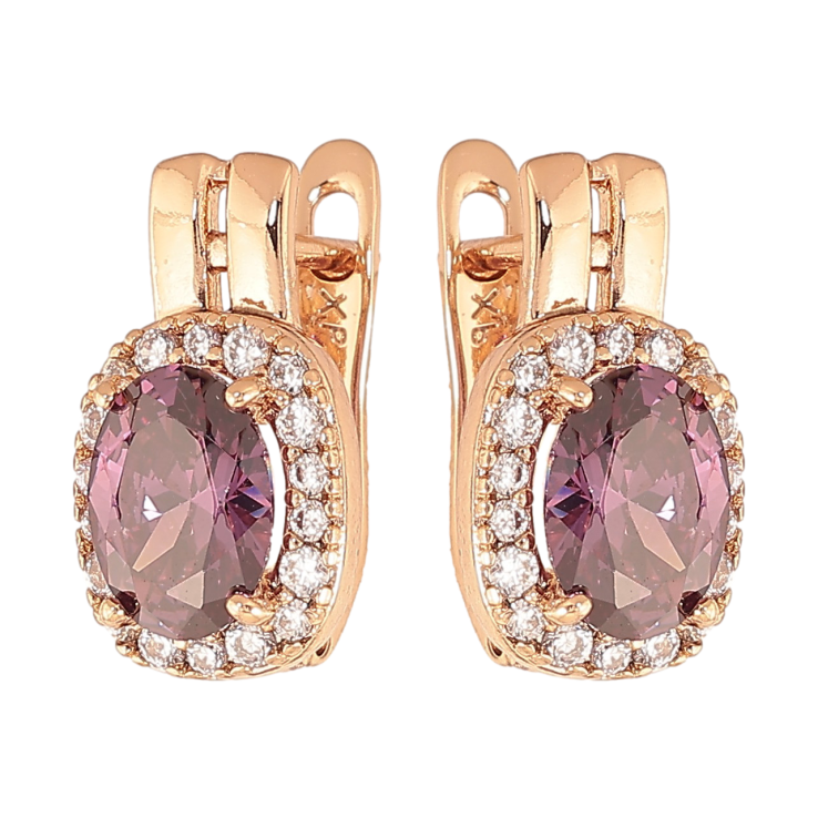 Сережки Xuping колір Позолота 18K англійський замок "Бузкові кристали в обрамленні" фото №3