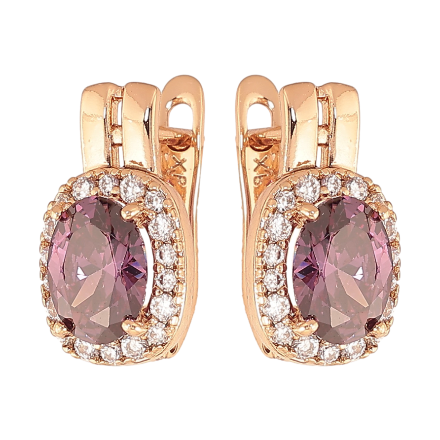 Сережки Xuping колір Позолота 18K англійський замок "Бузкові кристали в обрамленні" фото №1 Сережки Xuping колір Позолота 18K англійський замок "Бузкові кристали в обрамленні" фото №1