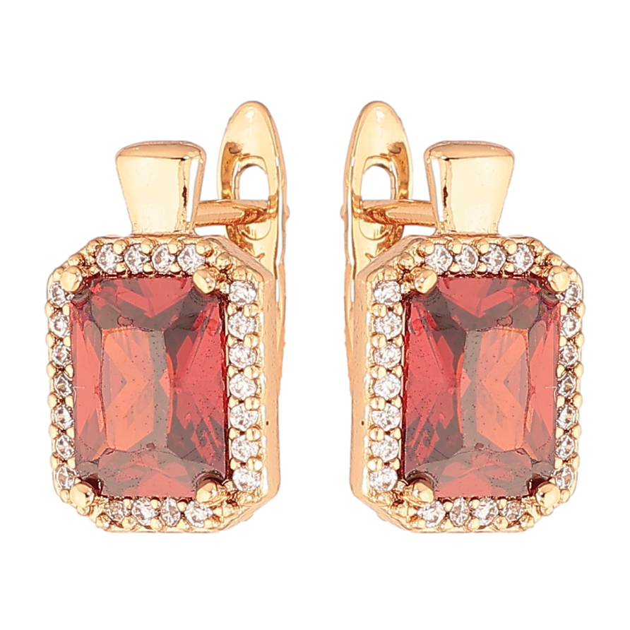 Серьги Xuping цвет Позолота 18K английский замок "Красные кристаллы в обрамлении" фото №1 Серьги Xuping цвет Позолота 18K английский замок "Красные кристаллы в обрамлении" фото №1