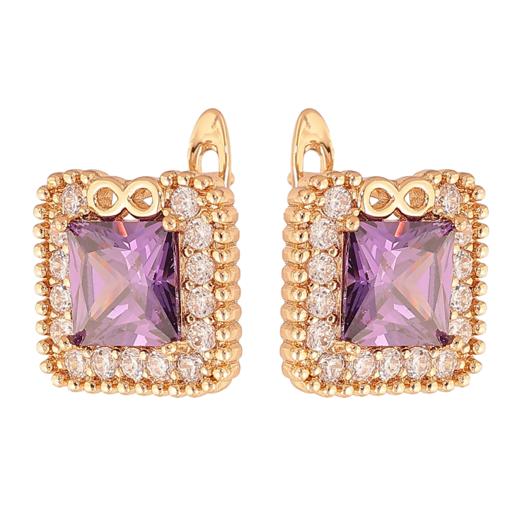 Серьги Xuping цвет Позолота 18K английский замок "Сиреневые кристаллы в обрамлении" фото №8 Серьги Xuping цвет Позолота 18K английский замок "Сиреневые кристаллы в обрамлении" фото №8