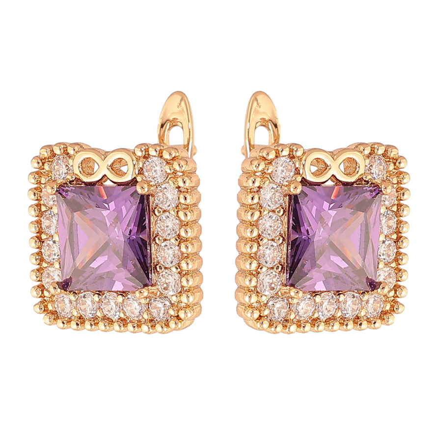Серьги Xuping цвет Позолота 18K английский замок "Сиреневые кристаллы в обрамлении" фото №1 Серьги Xuping цвет Позолота 18K английский замок "Сиреневые кристаллы в обрамлении" фото №1