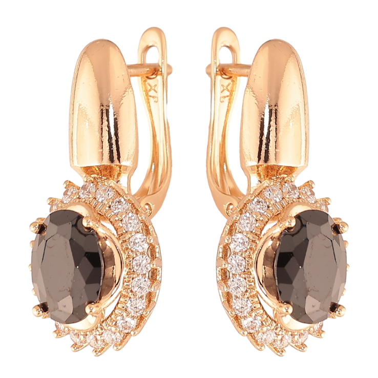 Серьги Xuping цвет Позолота 18K английский замок "Черные кристаллы в обрамлении" фото №5 Серьги Xuping цвет Позолота 18K английский замок "Черные кристаллы в обрамлении" фото №5