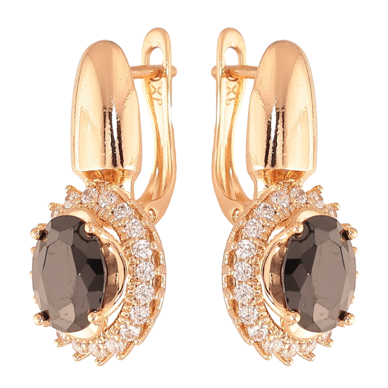 Сережки Xuping колір Позолота 18K англійський замок "Чорні кристали в обрамленні" фото №1 Сережки Xuping колір Позолота 18K англійський замок "Чорні кристали в обрамленні" фото №1