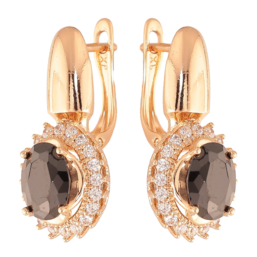 Серьги Xuping цвет Позолота 18K английский замок "Черные кристаллы в обрамлении" фото №1 Серьги Xuping цвет Позолота 18K английский замок "Черные кристаллы в обрамлении" фото №1