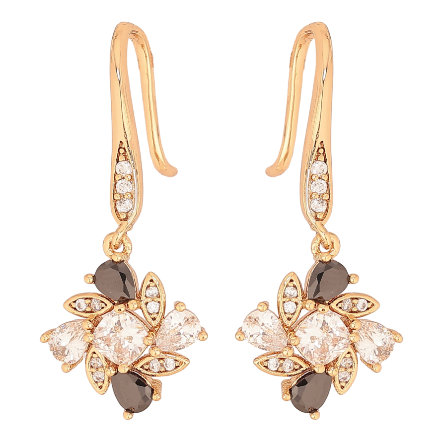 Серьги Xuping цвет Позолота 18К французский замок "Подвески с черно-белыми кристаллами" фото №1