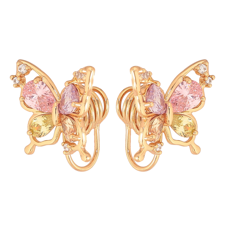 Сережки Xuping колір Позолота 18K кліпси "Метелики з різнокольоровими кристалами" фото №3 Сережки Xuping колір Позолота 18K кліпси "Метелики з різнокольоровими кристалами" фото №3