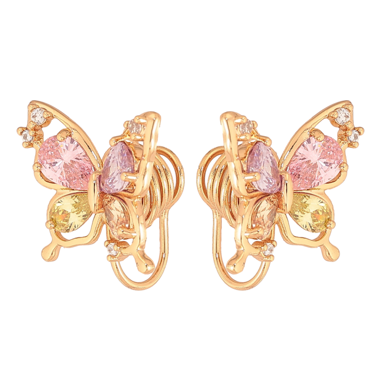 Сережки Xuping колір Позолота 18K  кліпси "Метелики з різнокольоровими кристалами" фото №1